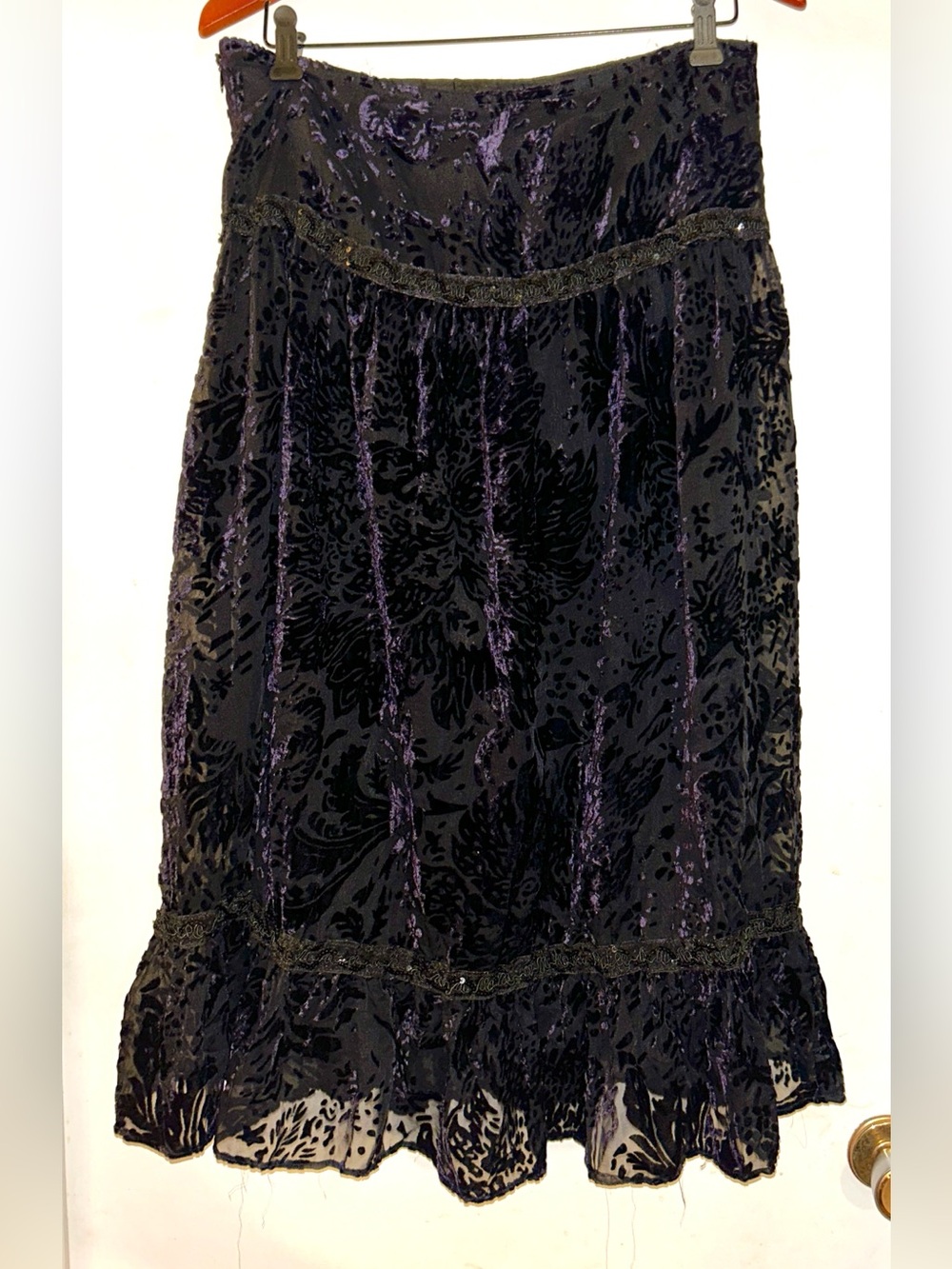 Vintage Debbie Shuchat Purple Velvet Burnout Midi Skirt